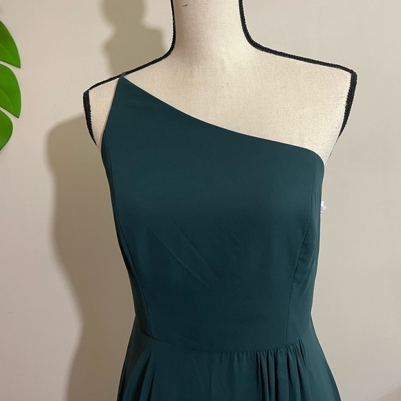 AFTER SIX One-Shoulder Chiffon Maxi Dress w/ Shirred Front Slit -Evergreen Sz 10 - Picture 6 of 12